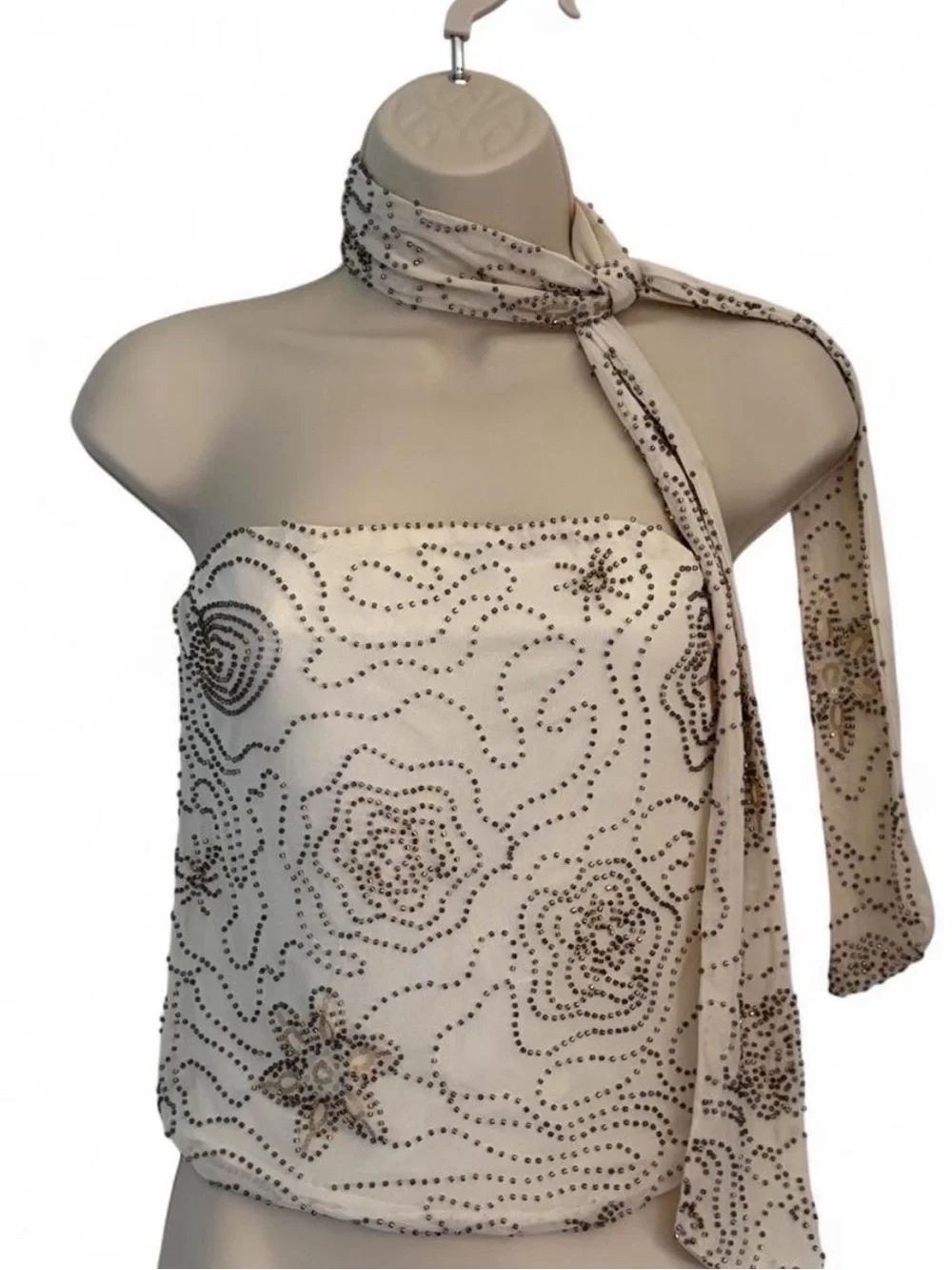 Ivory Embellished Scarf-Neck Blouse